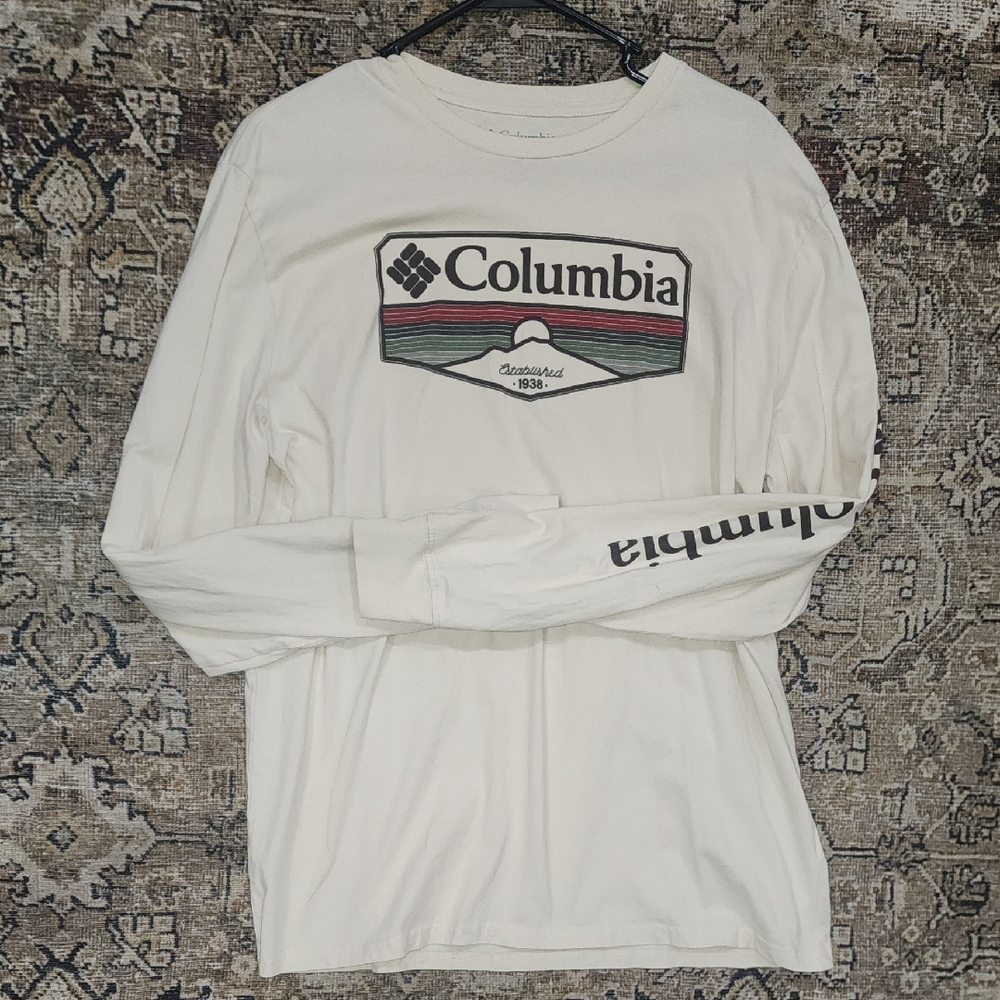 Columbia White Long Sleeve Tee with Geometric Design
